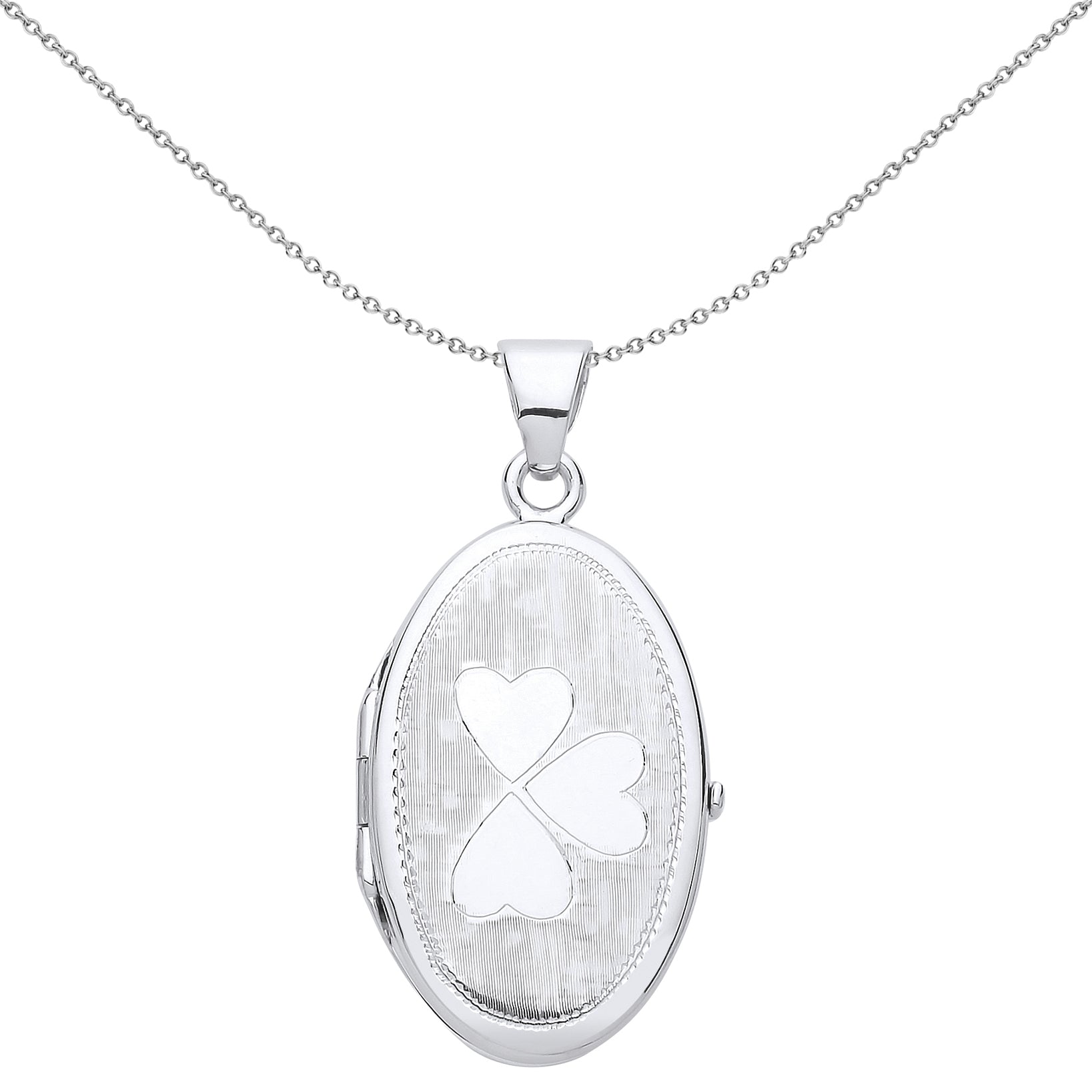 Silver  Love Heart Clover Oval Locket Necklace 18 inch - LK53