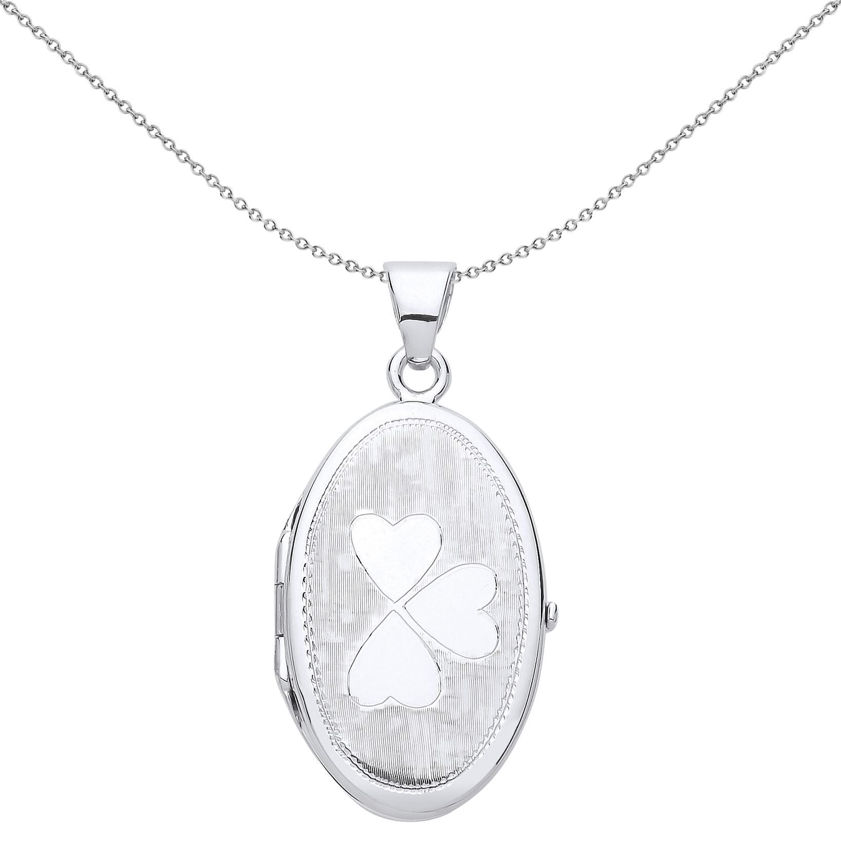 Silver  Love Heart Clover Oval Locket Necklace - LK53
