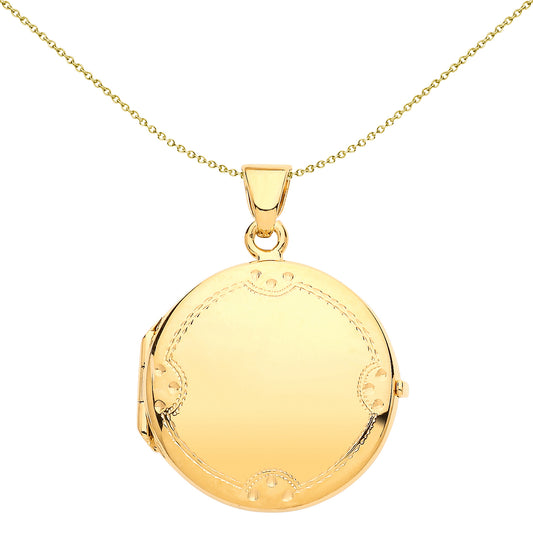 Gilded Silver  Diamond-cut Round Locket Necklace 18 inch - LK54