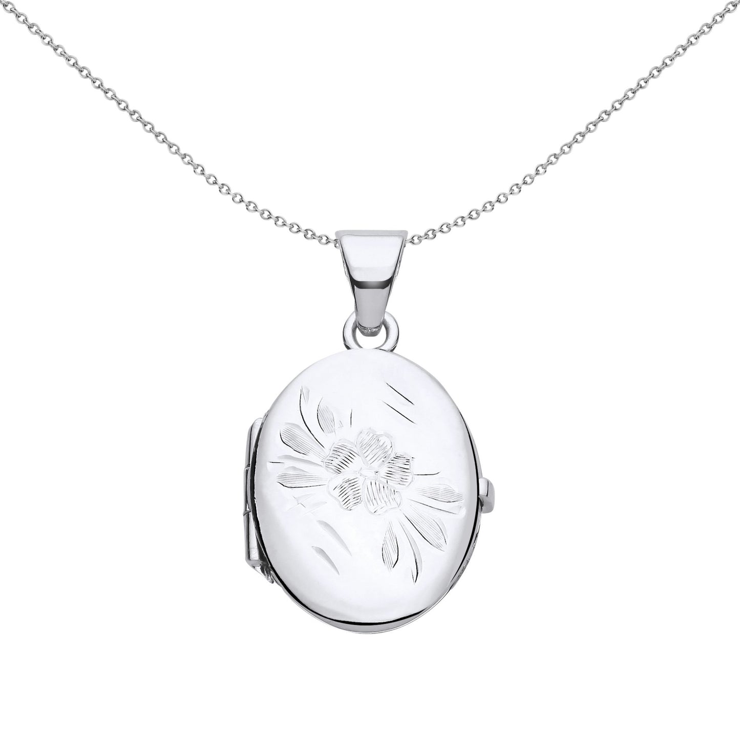 925 Silver  Flower Engraved Oval Locket Pendant Necklace 18 inch - LK56