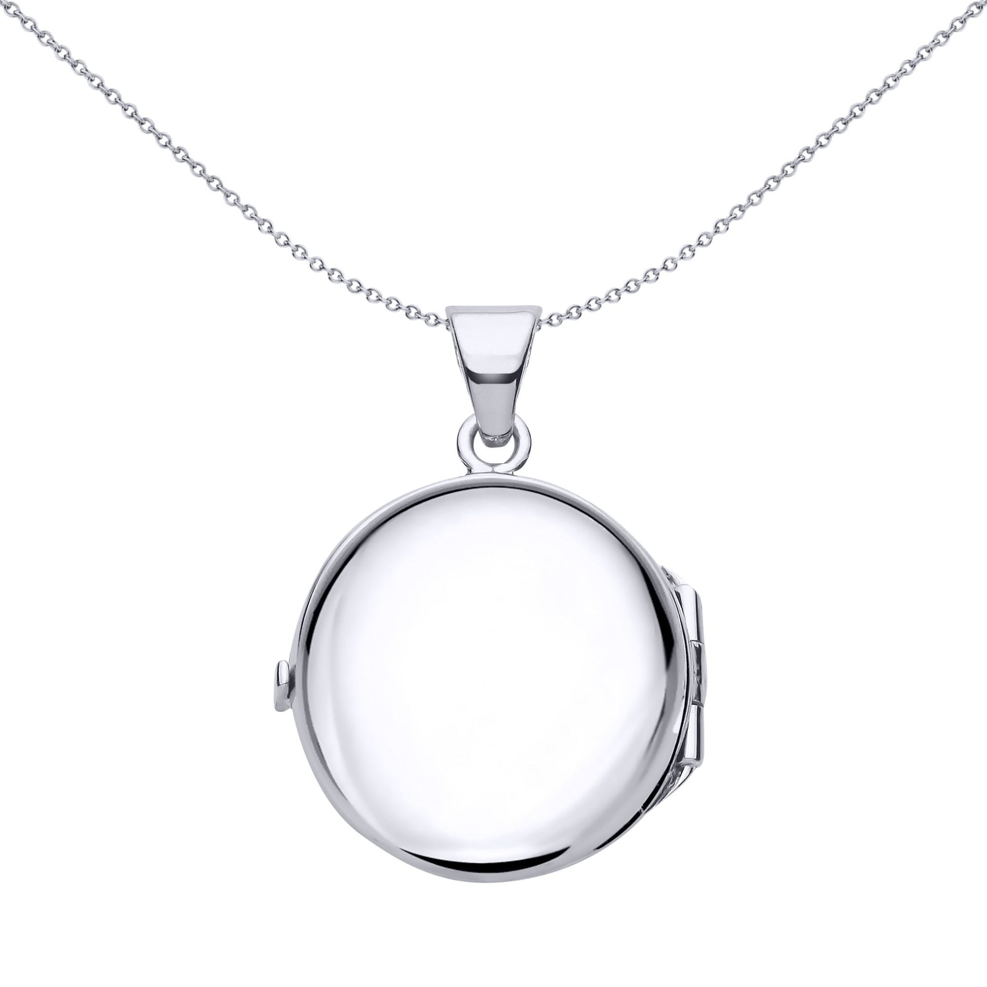 Silver  Flower Leaves Engraved Round Locket Pendant Necklace 18" - LK59