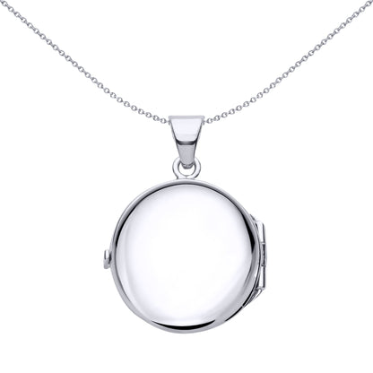 Silver  Flower Leaves Engraved Round Locket Pendant Necklace 18" - LK59