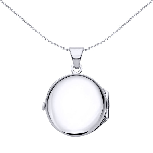 Silver  Flower Leaves Engraved Round Locket Pendant Necklace 18" - LK59