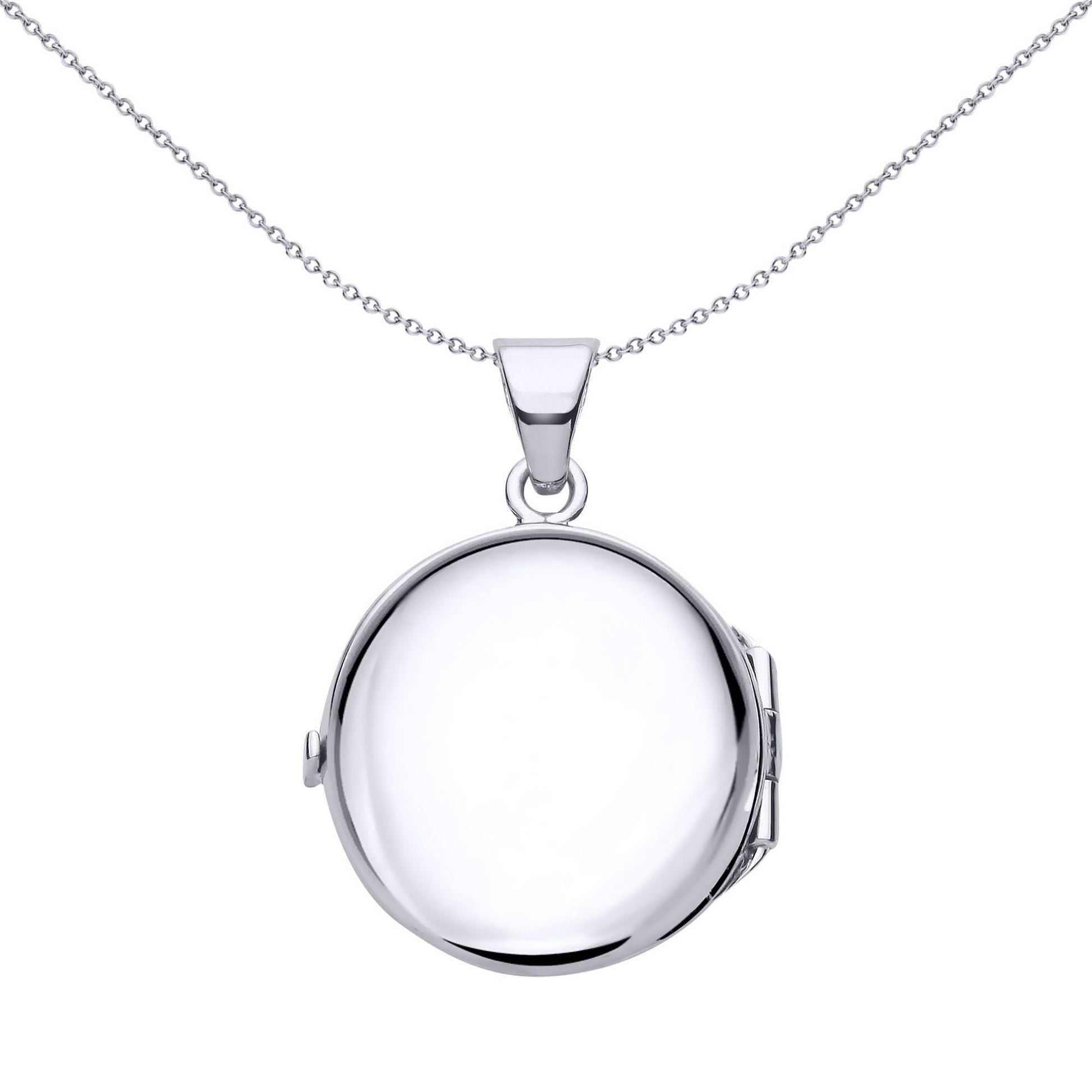 Silver  Flower Leaves Engraved Round Locket Pendant Necklace - LK59