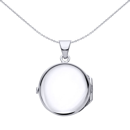 Silver  Flower Leaves Engraved Round Locket Pendant Necklace - LK59