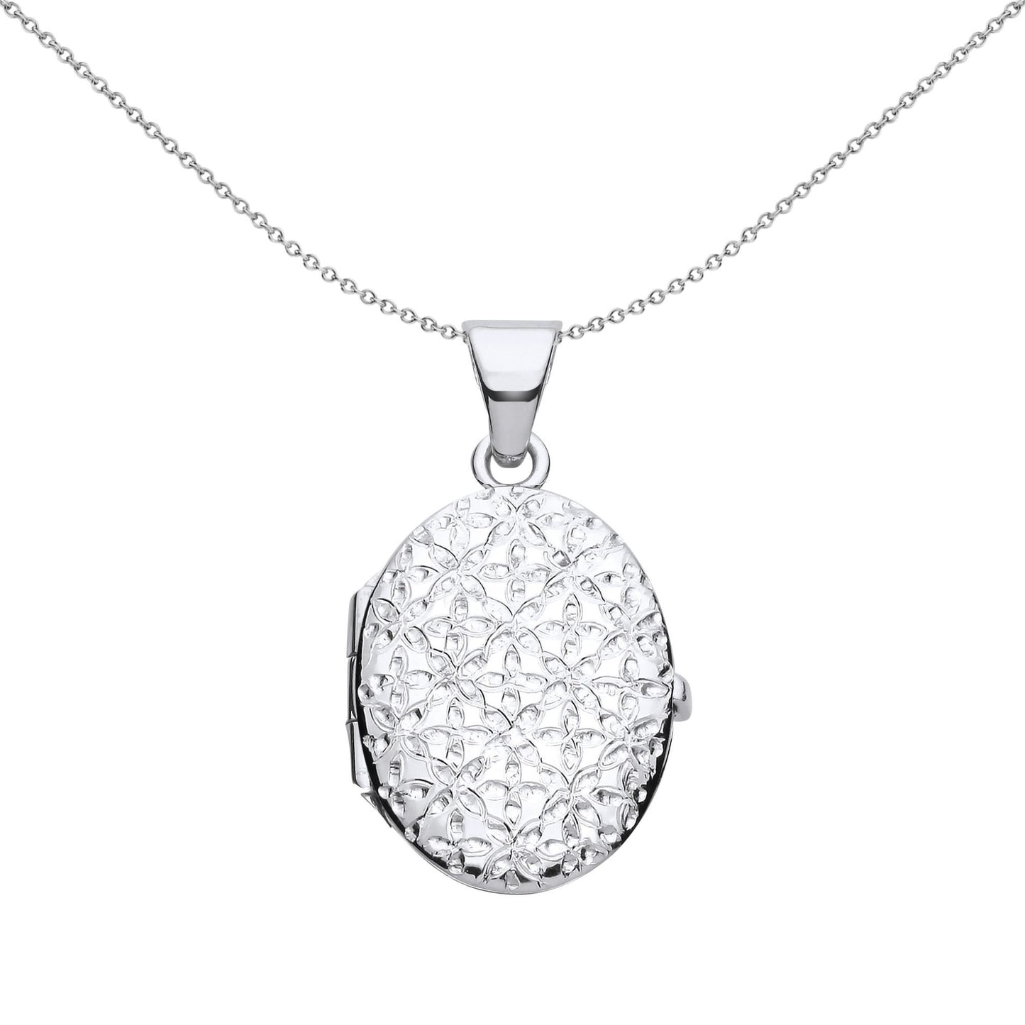 Silver  Engraved Helix Butterfly Quilt Oval Locket Necklace - LK64