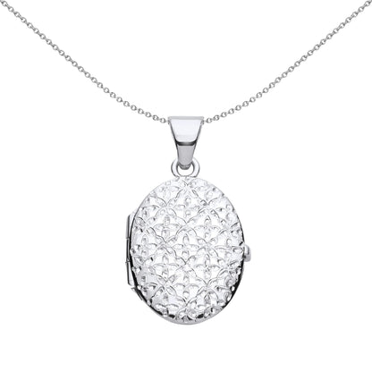Silver  Engraved Helix Butterfly Quilt Oval Locket Necklace - LK64