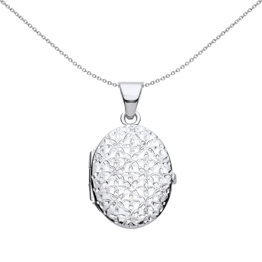 Silver  Engraved Helix Butterfly Quilt Oval Locket Necklace - LK64
