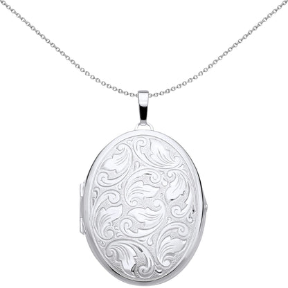925 Silver  Engraved Floral Filigree Oval Locket Pendant Necklace - LK66