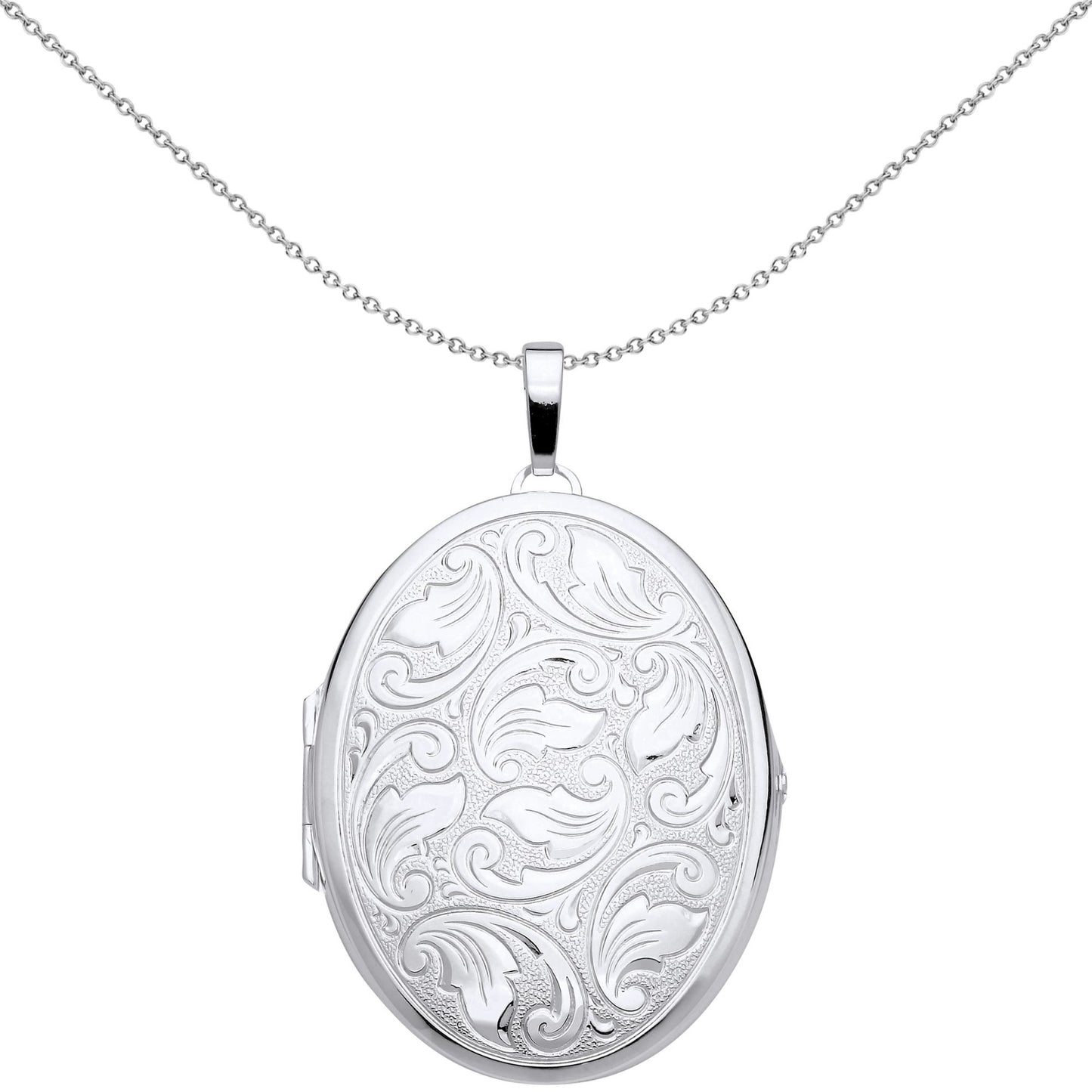 925 Silver  Engraved Floral Filigree Oval Locket Pendant Necklace - LK66