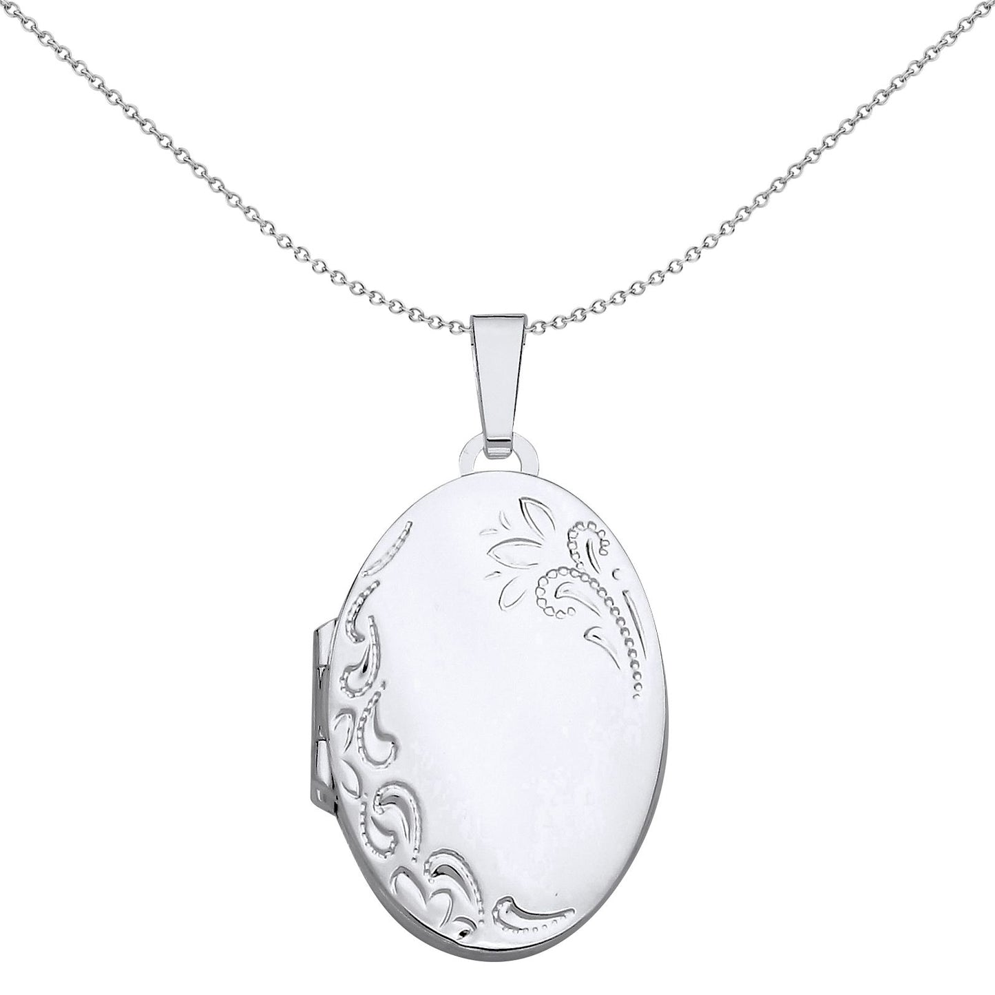 925 Silver  Engraved Floral Filigree Oval Locket Pendant Necklace - LK67