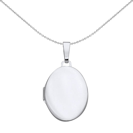 Silver  Plain Polished Oval Locket Pendant Necklace - LK68