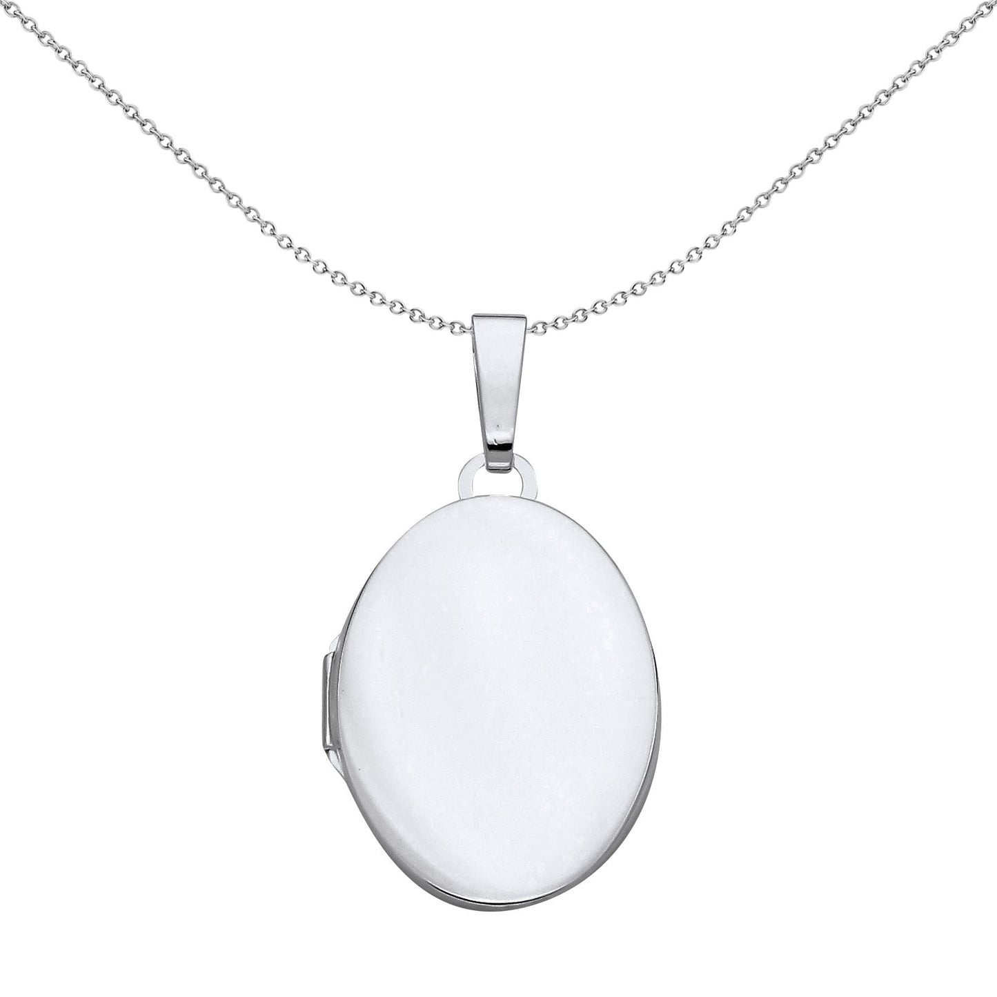 925 Silver  Plain Polished Oval Locket Pendant Necklace 18 inch - LK68