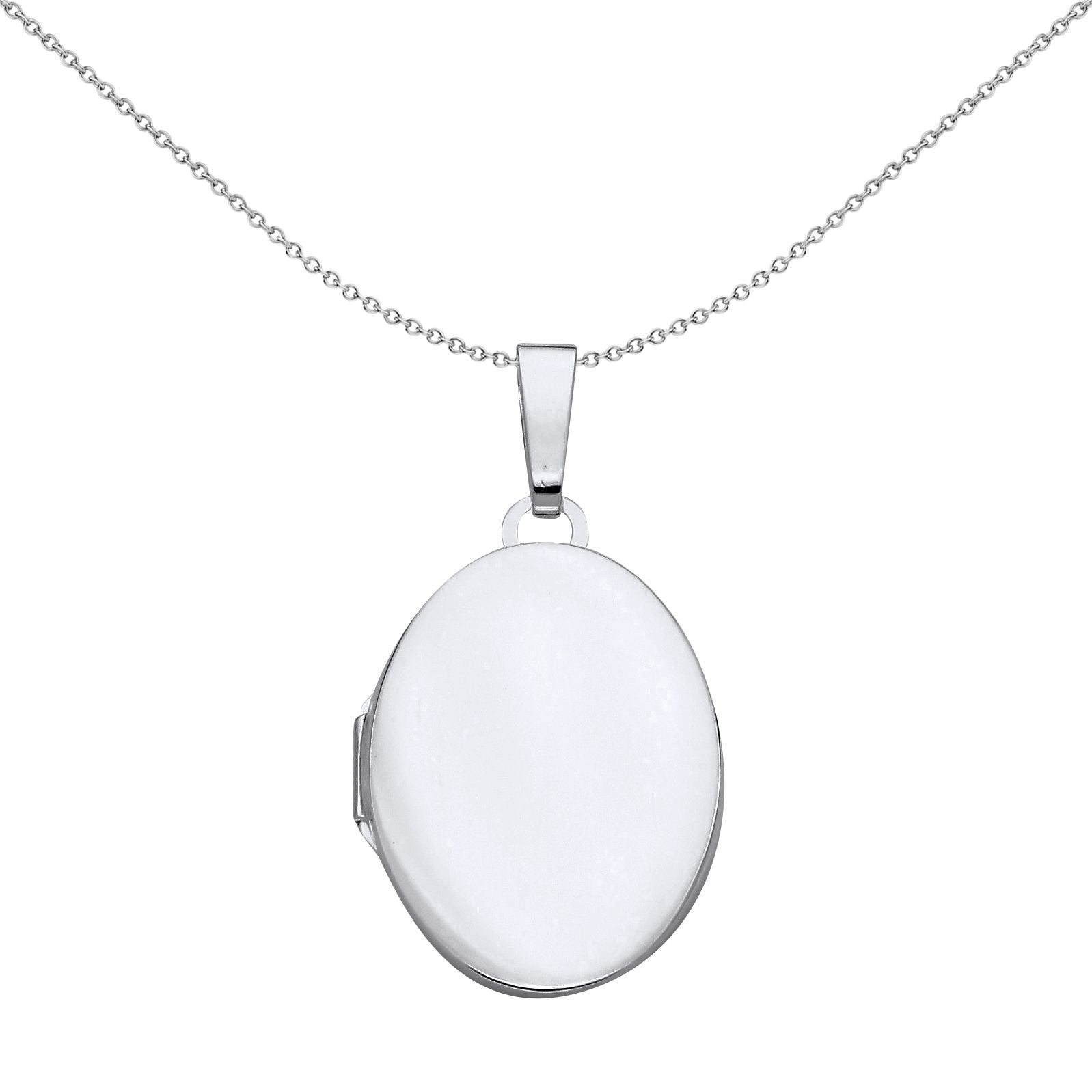 925 Silver  Plain Polished Oval Locket Pendant Necklace 18 inch - LK68