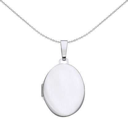 925 Silver  Plain Polished Oval Locket Pendant Necklace 18 inch - LK68