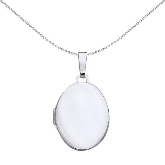 925 Silver  Plain Polished Oval Locket Pendant Necklace 18 inch - LK68