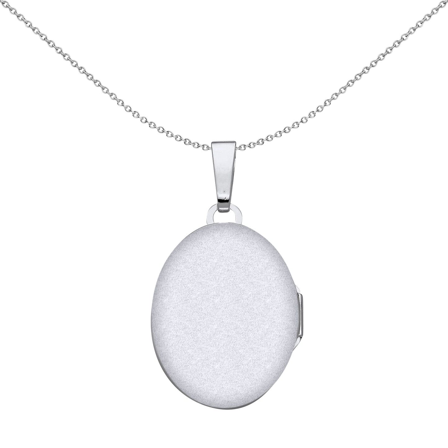 925 Silver  Plain Polished Oval Locket Pendant Necklace 18 inch - LK68