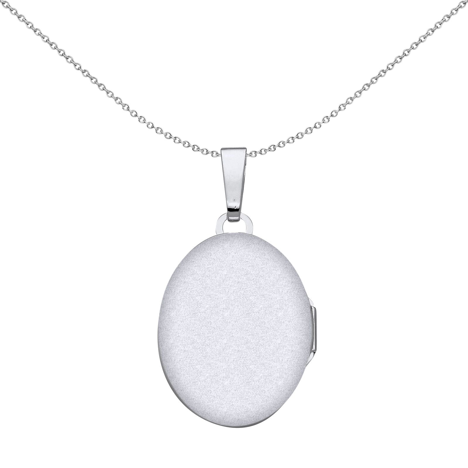 925 Silver  Plain Polished Oval Locket Pendant Necklace 18 inch - LK68