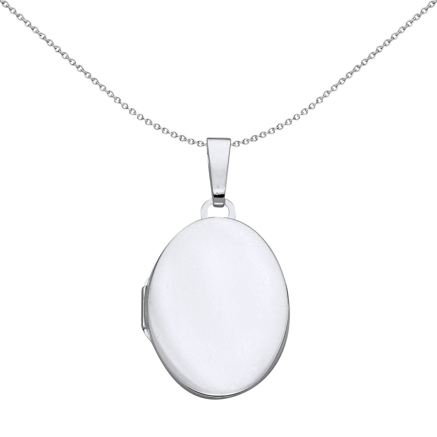 925 Silver  Plain Polished Oval Locket Pendant Necklace - LK68