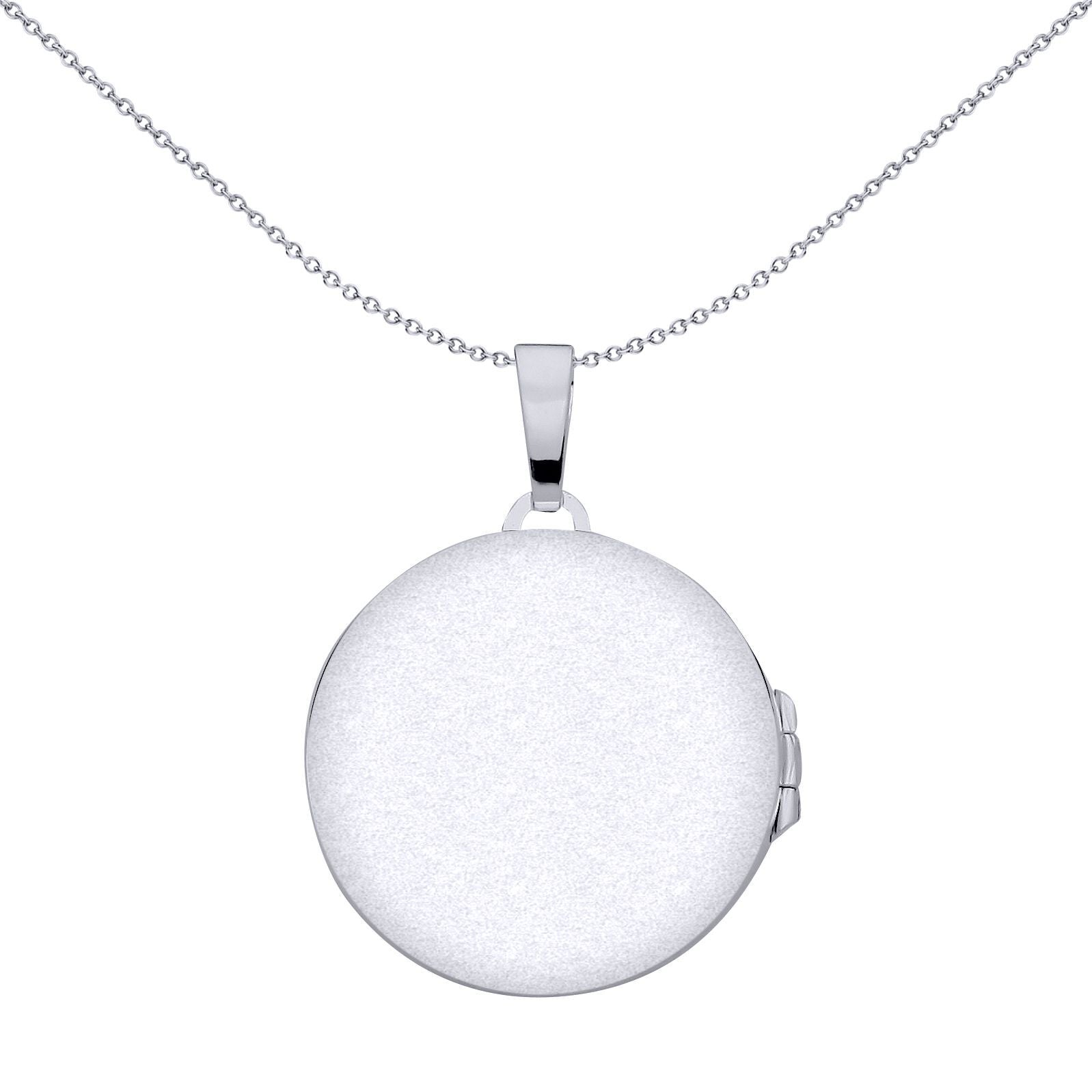 Silver  Fluted 4 Leaf Clover Round Locket Pendant Necklace - LK69