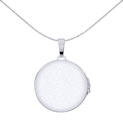 Silver  Fluted 4 Leaf Clover Round Locket Pendant Necklace - LK69
