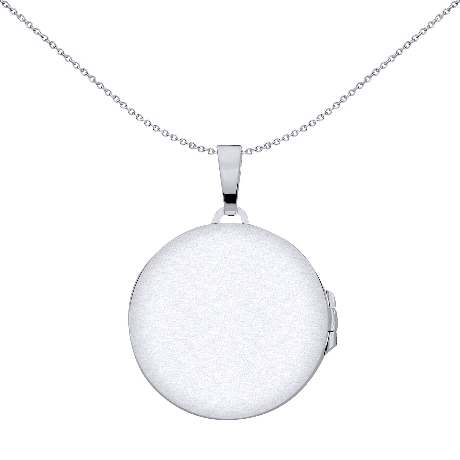 Silver  Fluted 4 Leaf Clover Round Locket Pendant Necklace 18 inch - LK69