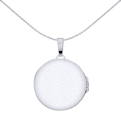 Silver  Fluted 4 Leaf Clover Round Locket Pendant Necklace 18 inch - LK69