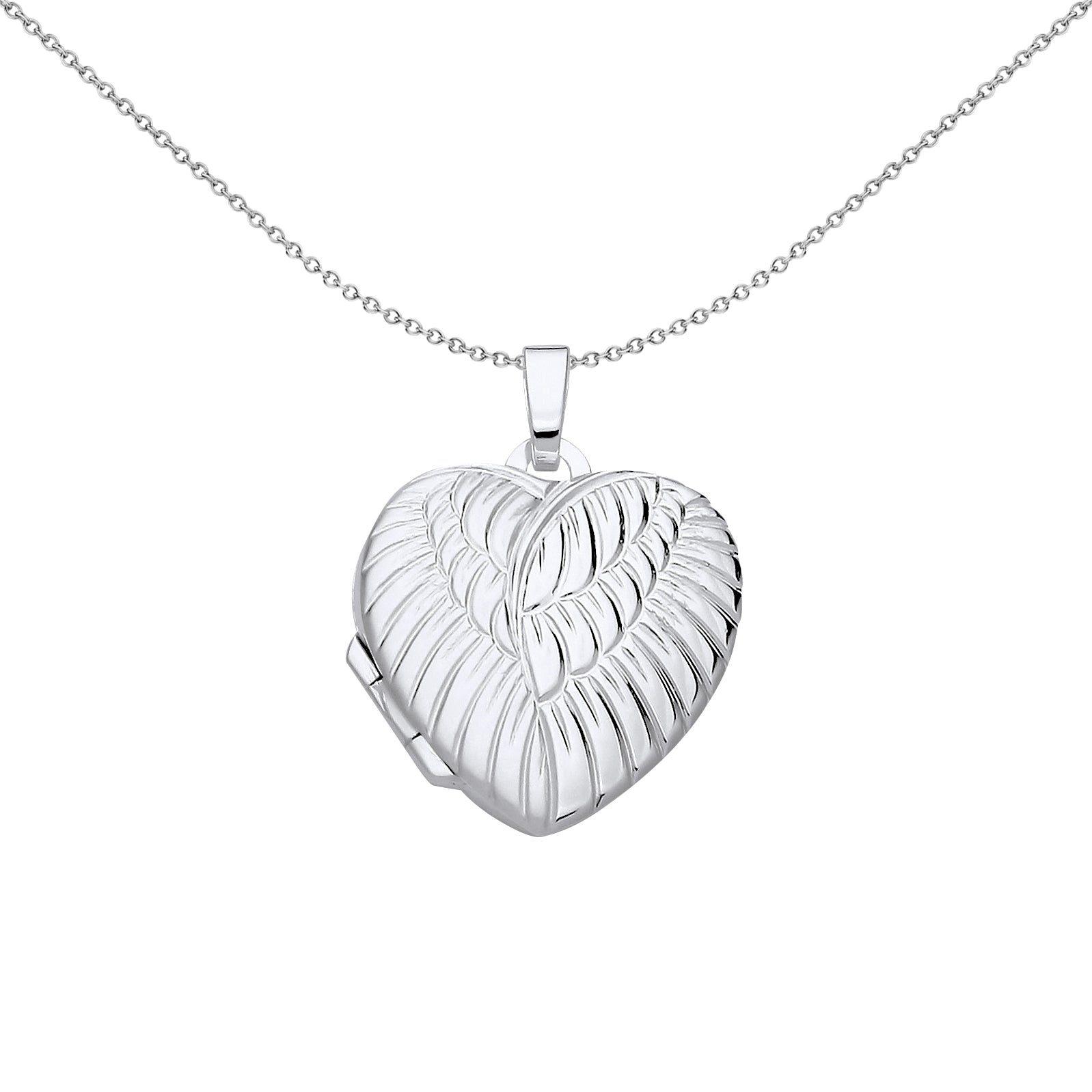 Silver  Engraved Angel Wings Love Heart Locket Pendant Necklace - LK71
