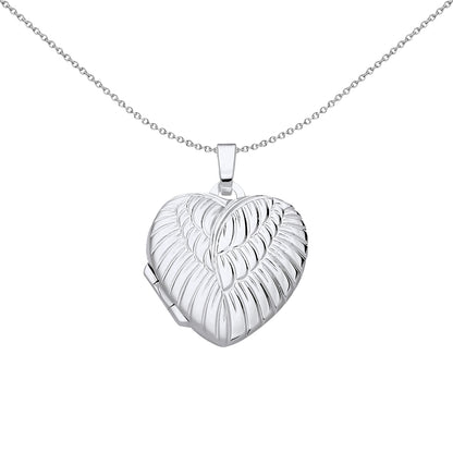 Silver  Engraved Angel Wings Love Heart Locket Pendant Necklace - LK71