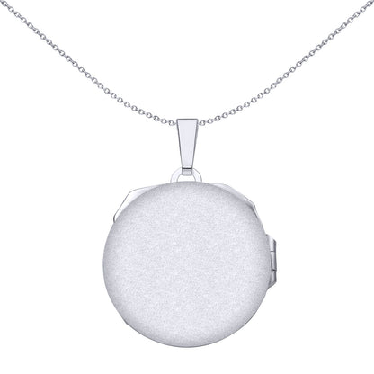 Silver  3D Embossed Rose Petal Round Locket Pendant Necklace 18" - LK72