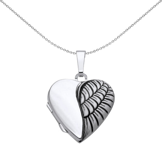 Silver  Oxidised Angel Wing Love Heart Locket Pendant Necklace - LK73