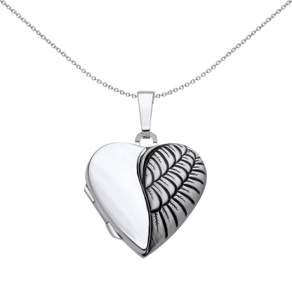 925 Silver  Oxidised Angel Wing Love Heart Locket Pendant Necklace - LK73