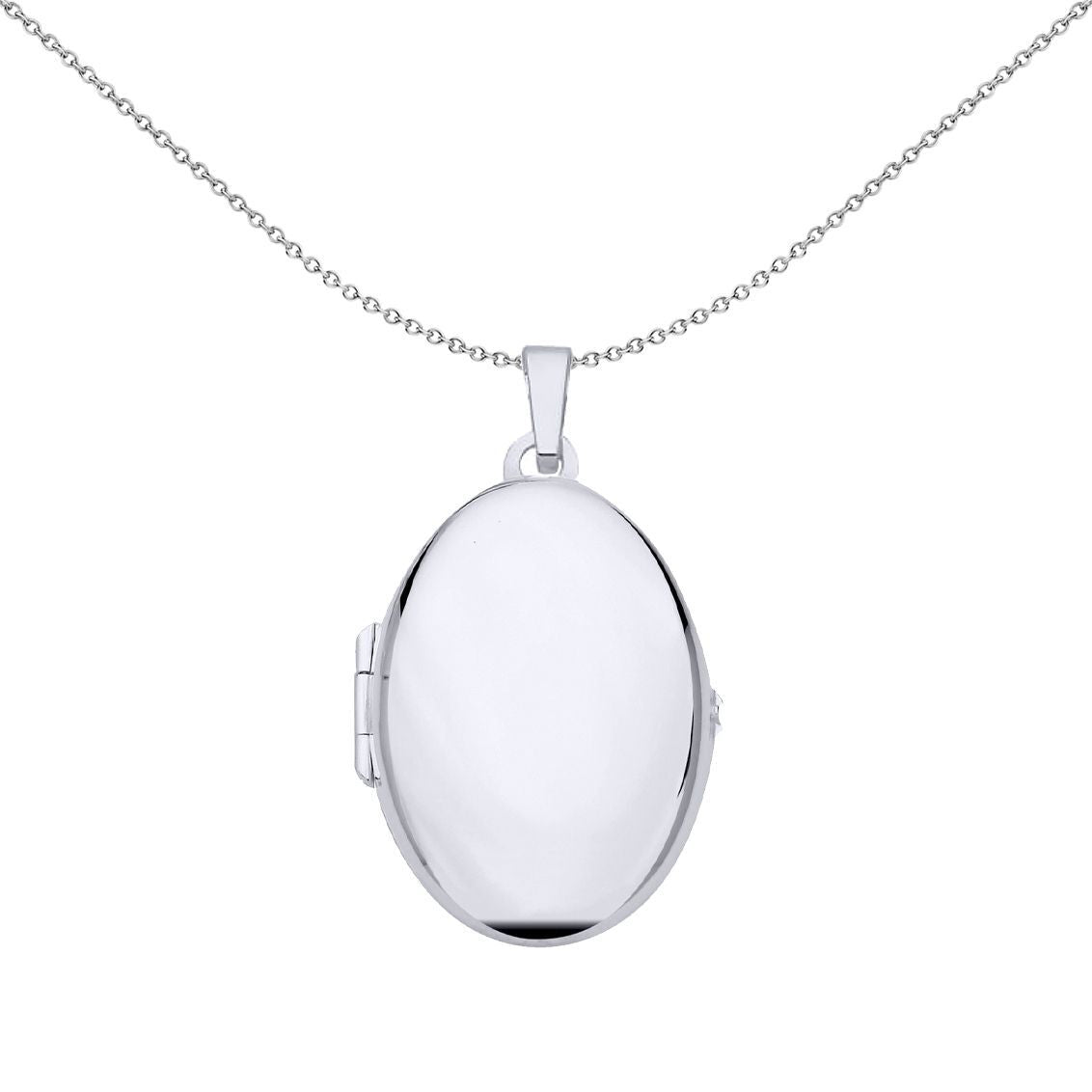 925 Silver  Disc Tag Charm Oval Locket Pendant Necklace - LK74