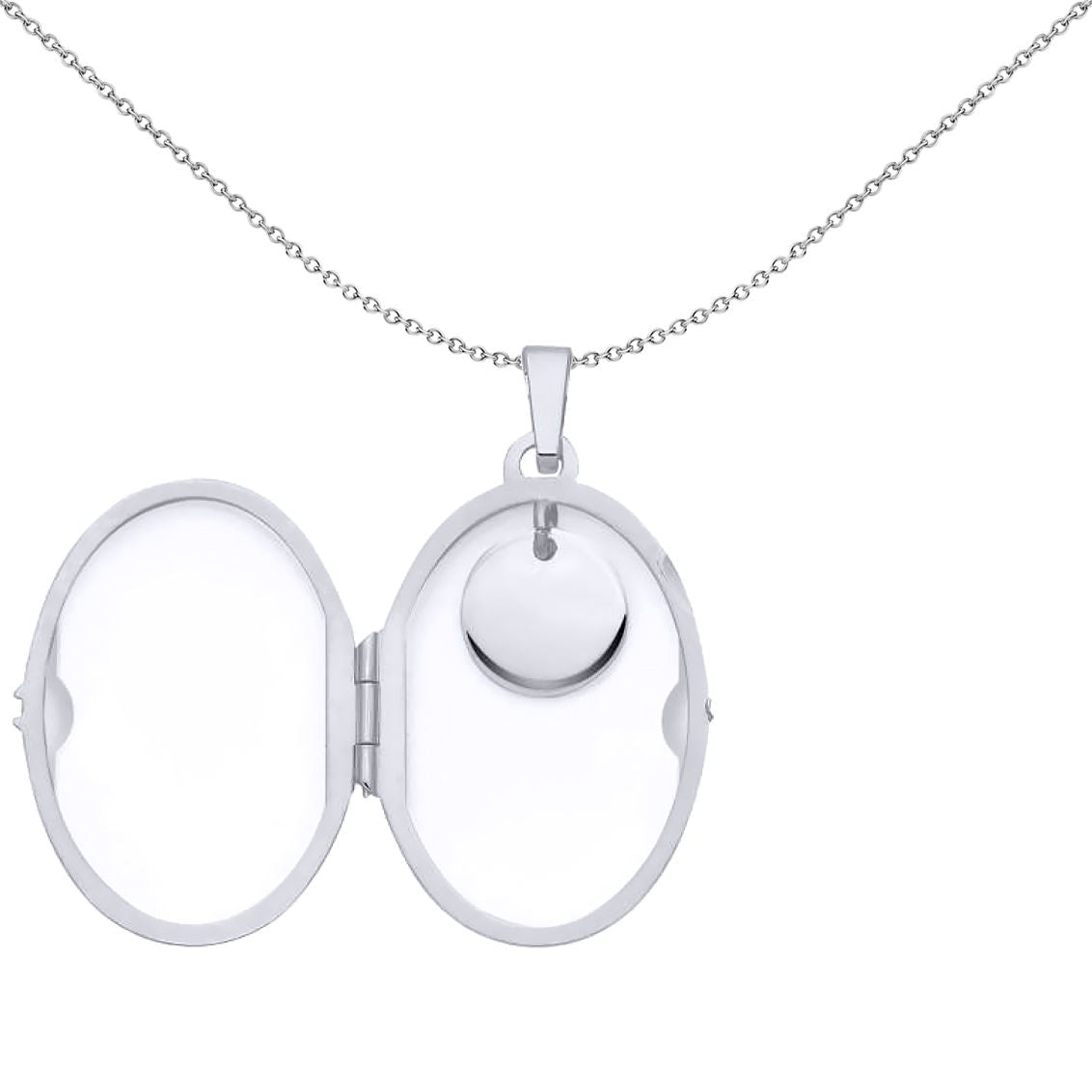 925 Silver  Disc Tag Charm Oval Locket Pendant Necklace 18 inch - LK74