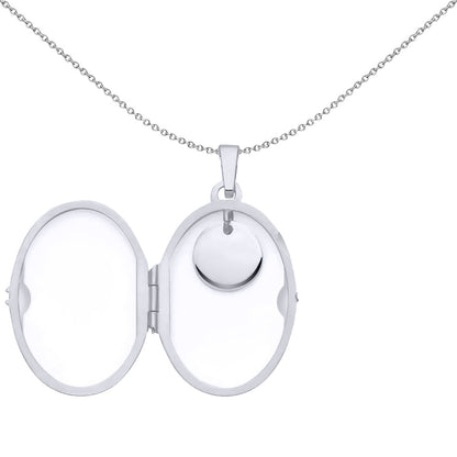 925 Silver  Disc Tag Charm Oval Locket Pendant Necklace 18 inch - LK74