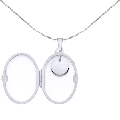 925 Silver  Disc Tag Charm Oval Locket Pendant Necklace - LK74