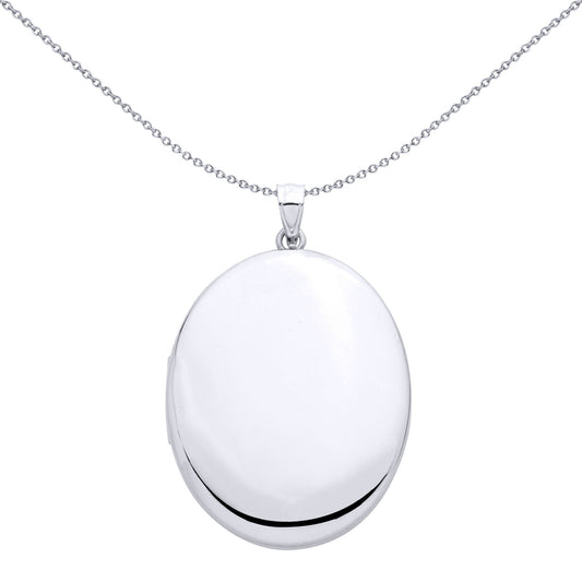 Silver  Mirror Polished Oval Shaped Locket Pendant - LK78