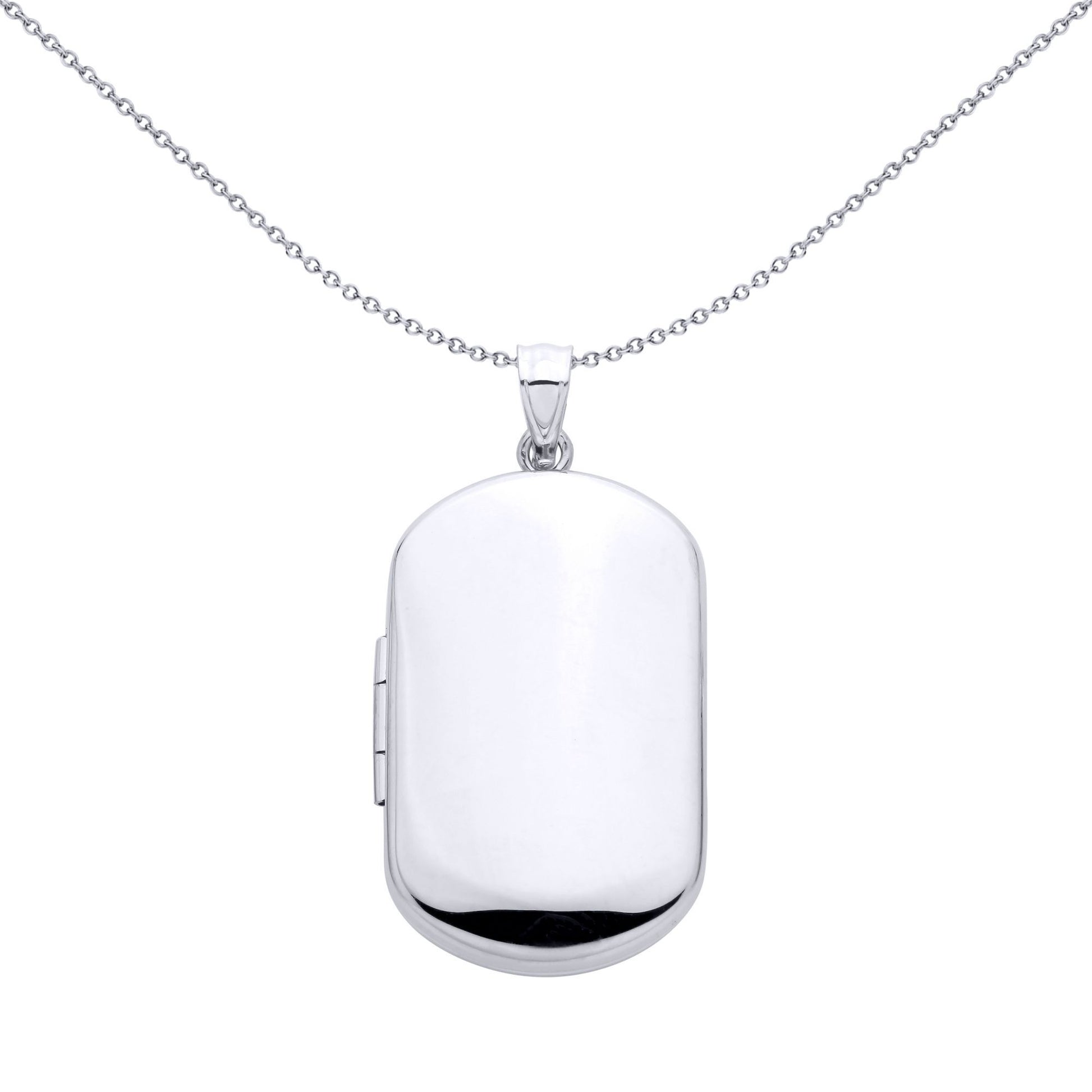 Silver  Mirror Finish Rounded Pill Dog Tag Shaped Locket Pendant - LK79