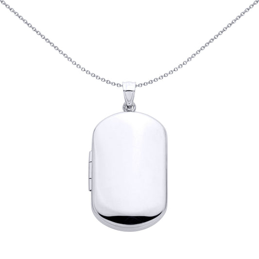 Silver  Mirror Finish Rounded Pill Dog Tag Shaped Locket Pendant - LK79