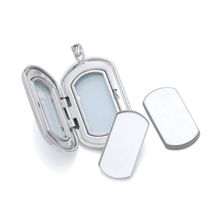 Silver  Mirror Finish Rounded Pill Dog Tag Shaped Locket Pendant - LK79
