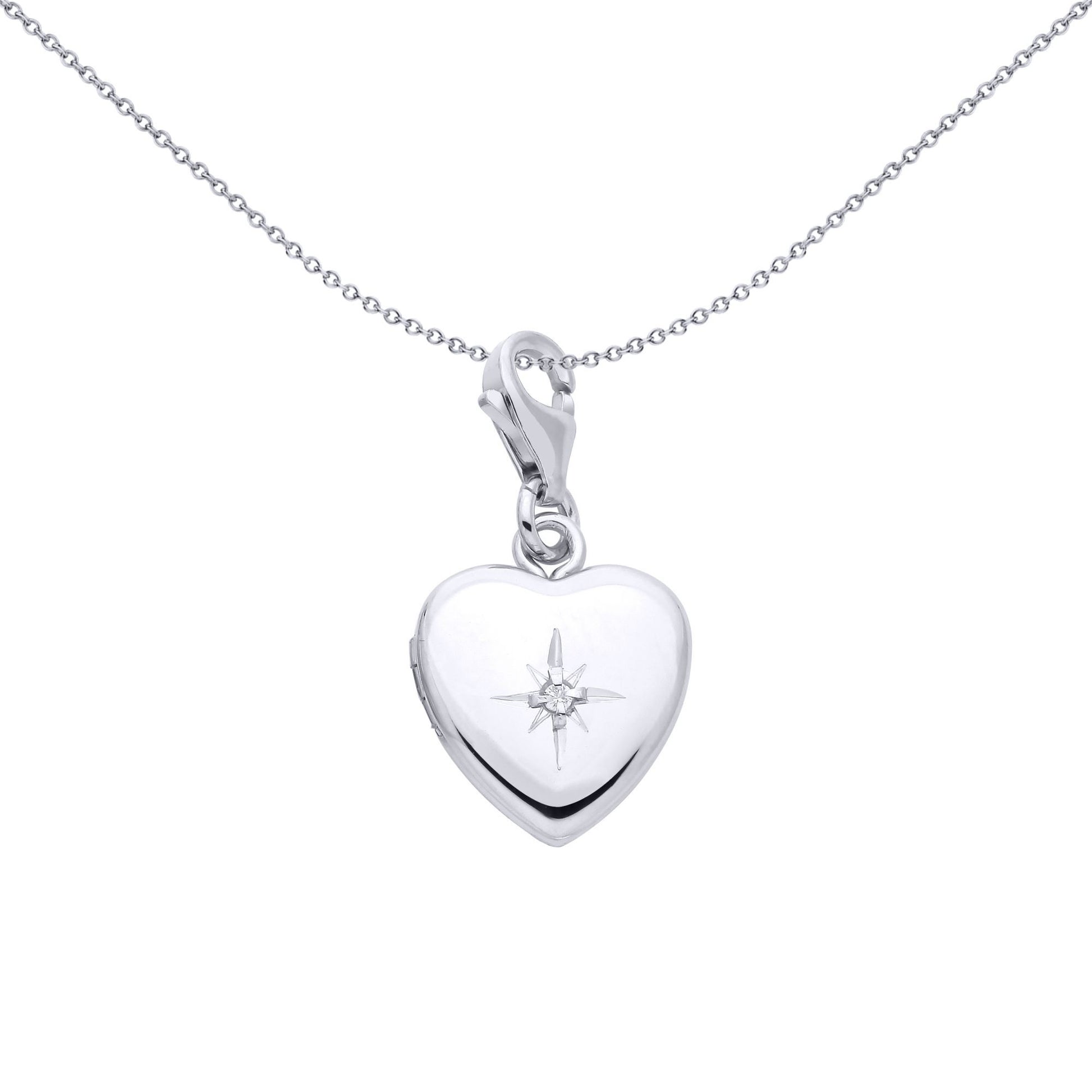 Silver  CZ Star-set Love Heart Charm Locket Pendant - LK82