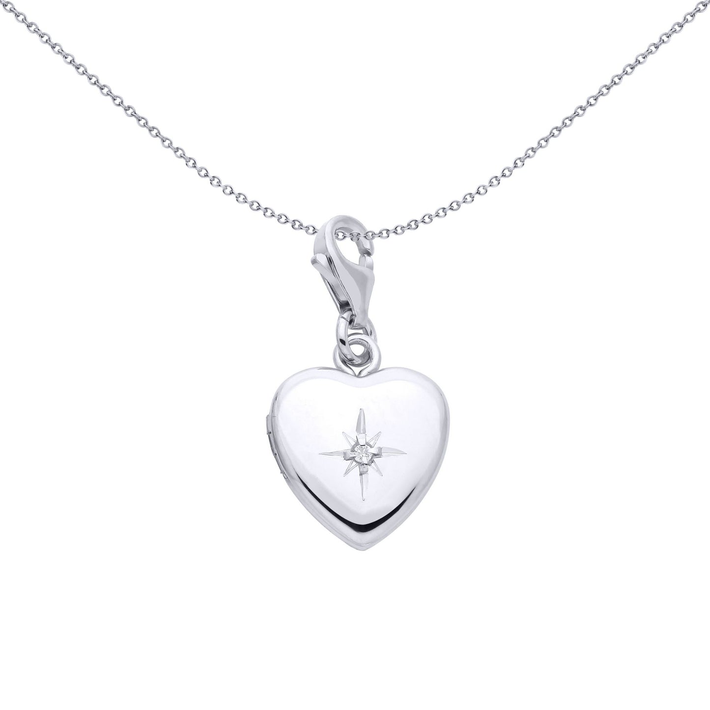 Silver  CZ Star-set Love Heart Charm Locket Pendant - LK82