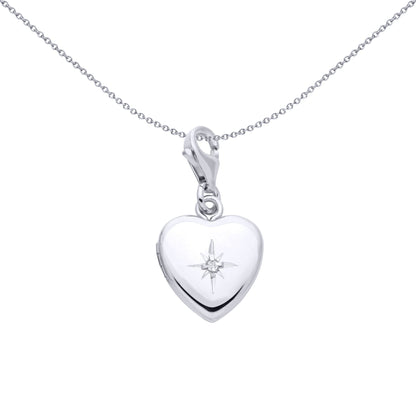 Silver  CZ Star-set Love Heart Charm Locket Pendant - LK82