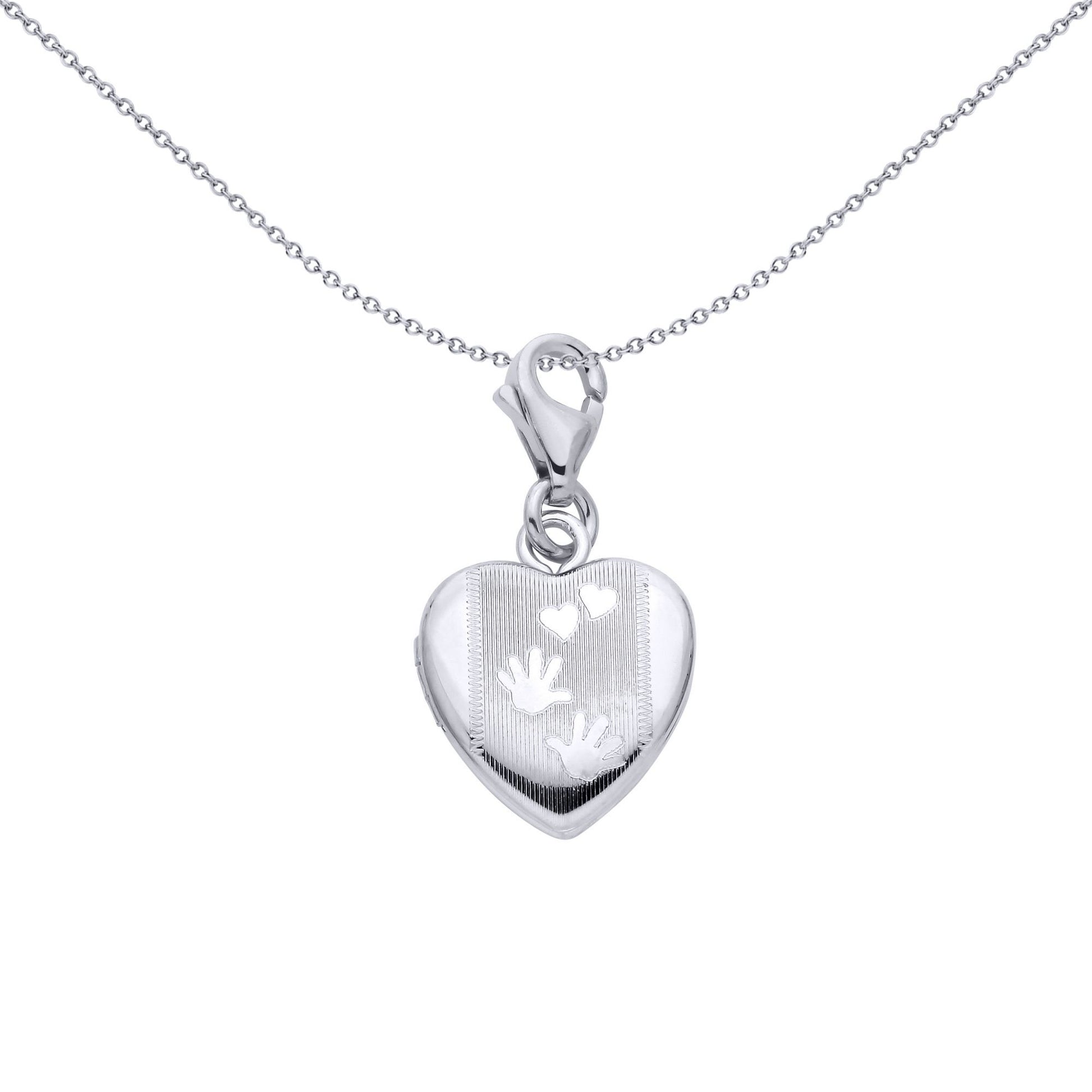 Silver  Hand Prints Charm Love Heart Locket Pendant - LK83