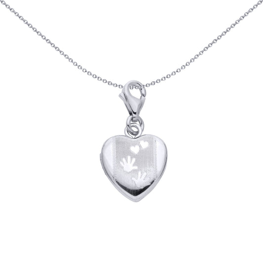 Silver  Hand Prints Charm Love Heart Locket Pendant - LK83