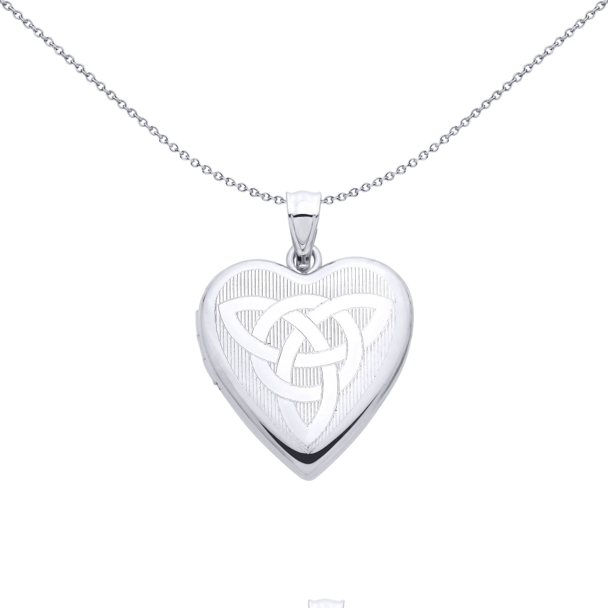 Silver  Triquetra Trinity Knot Engine Turned Heart Locket Pendant - LK84
