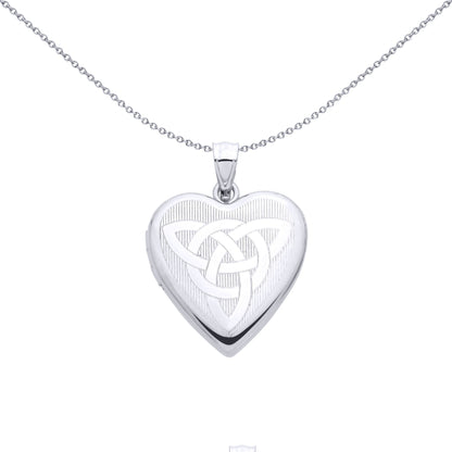 Silver  Triquetra Trinity Knot Engine Turned Heart Locket Pendant - LK84