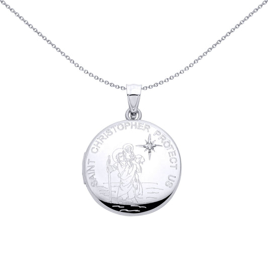 Sterling Silver CZ Round Saint Christopher Locket - LK85