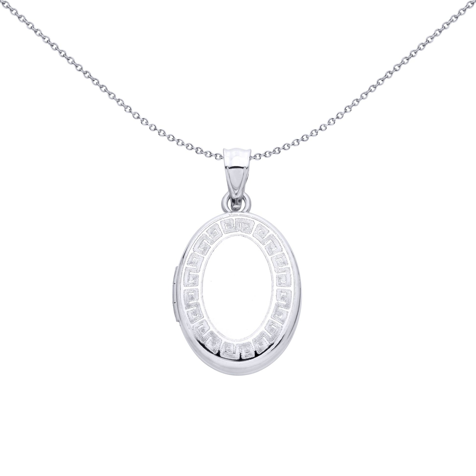 Sterling Silver Oval Locket With Greek Key Border - LK86