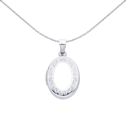 Sterling Silver Oval Locket With Greek Key Border - LK86
